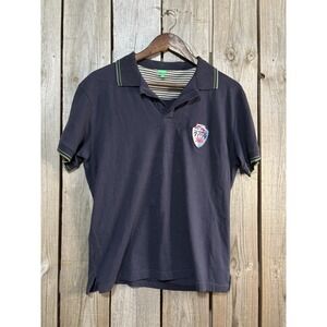 Benetton Italian Dream 79 Polo Navy Embroidered Crest Euro Preppy Men's L